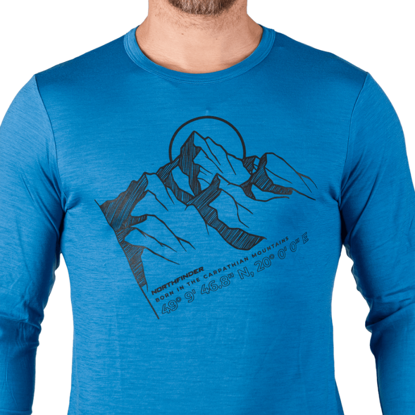 Northfinder Erno Blue – tričko na modeli detail potlače