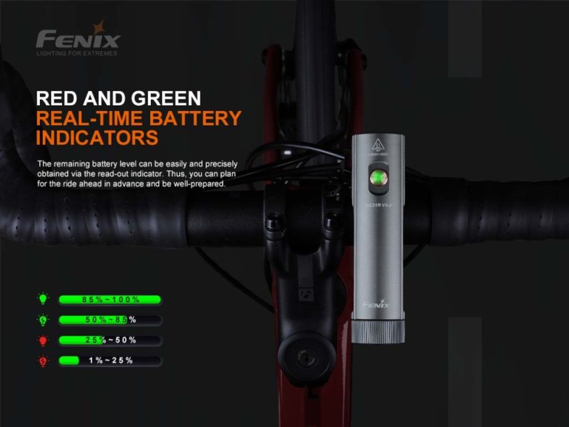 Fenix BC21R V3.0 – Indikácia stavu akumulátora