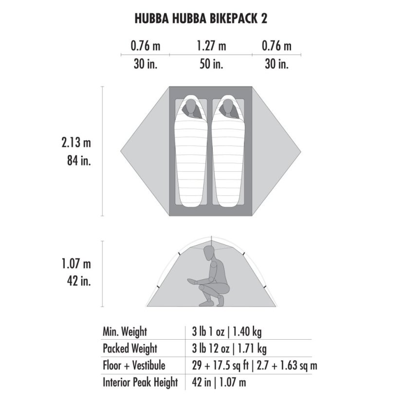 MSR Hubba Hubba Bikepack 2 – pôdorys a rozmery