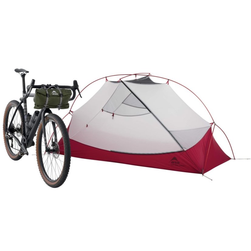 MSR Hubba Hubba Bikepack 1 – pohľad na stan a bicykel
