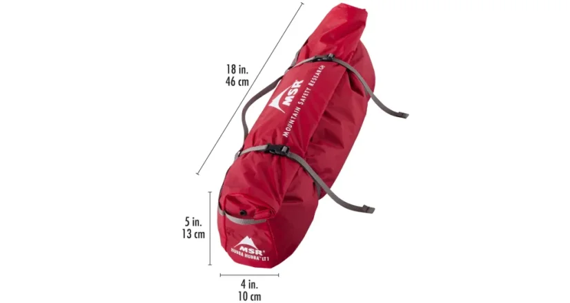 MSR Hubba Hubba LT 1 – zbalený stan a rozmery balenia